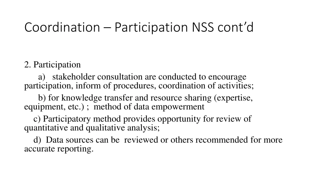 coordination participation nss cont d