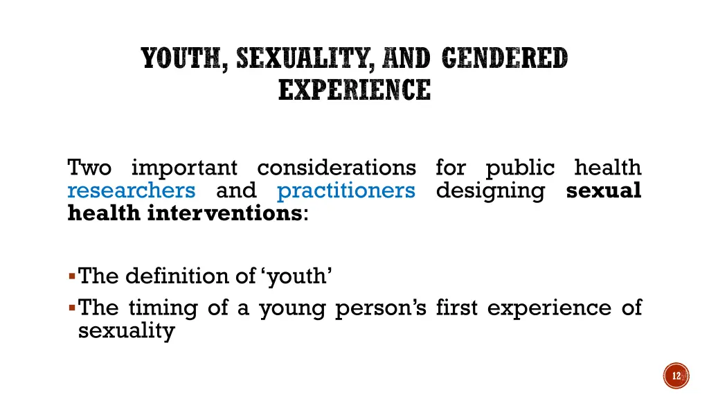 youth sexuality and gendered experience