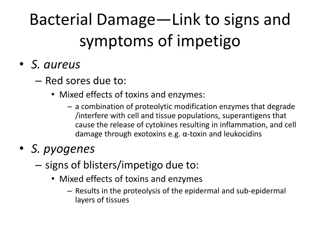 bacterial damage link to signs and symptoms