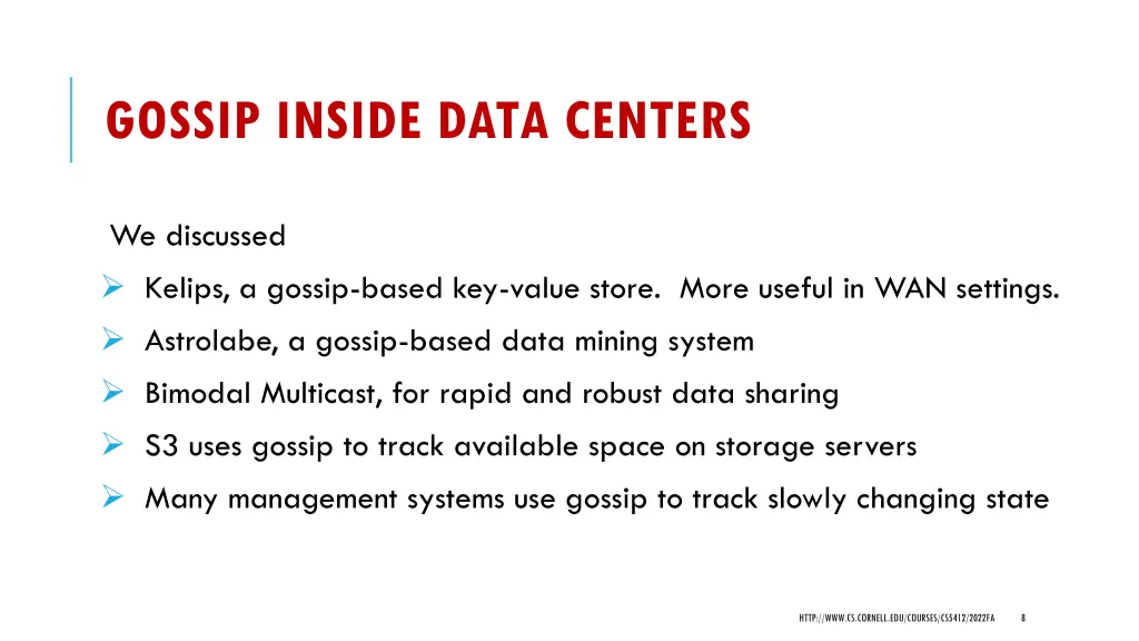 gossip inside data centers