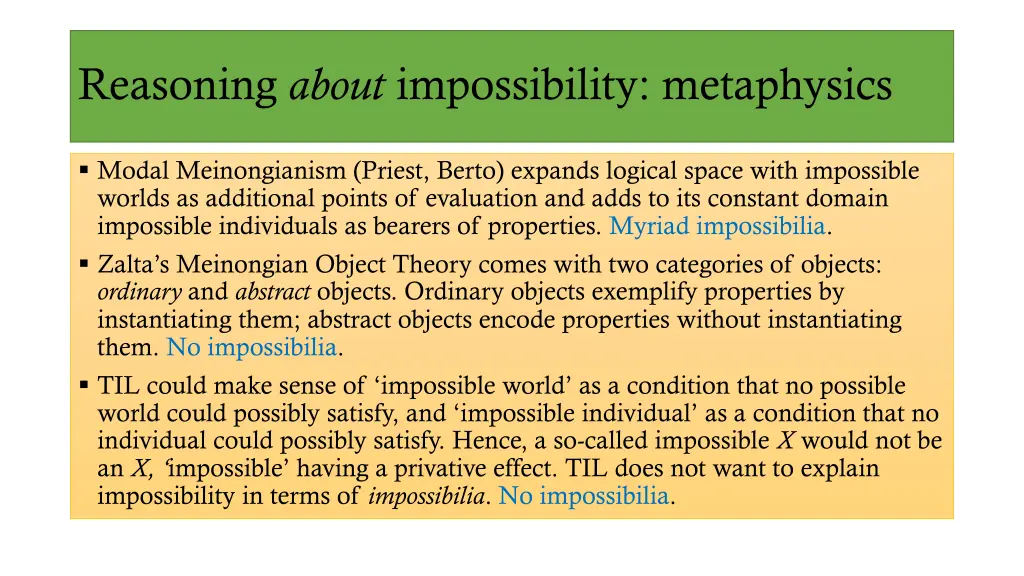 reasoning about impossibility metaphysics