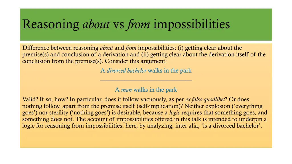 reasoning about vs from impossibilities