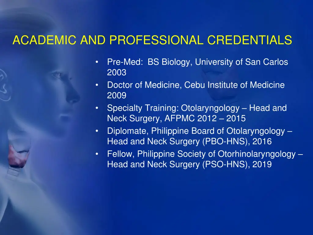 academic and professional credentials
