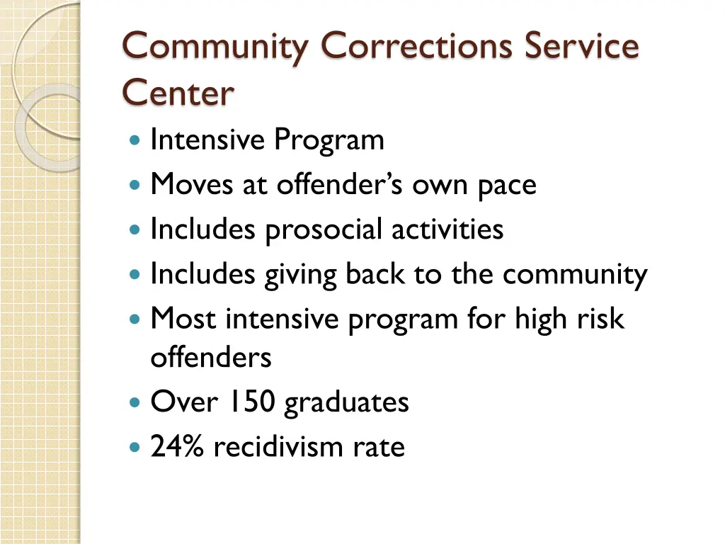 community corrections service center intensive