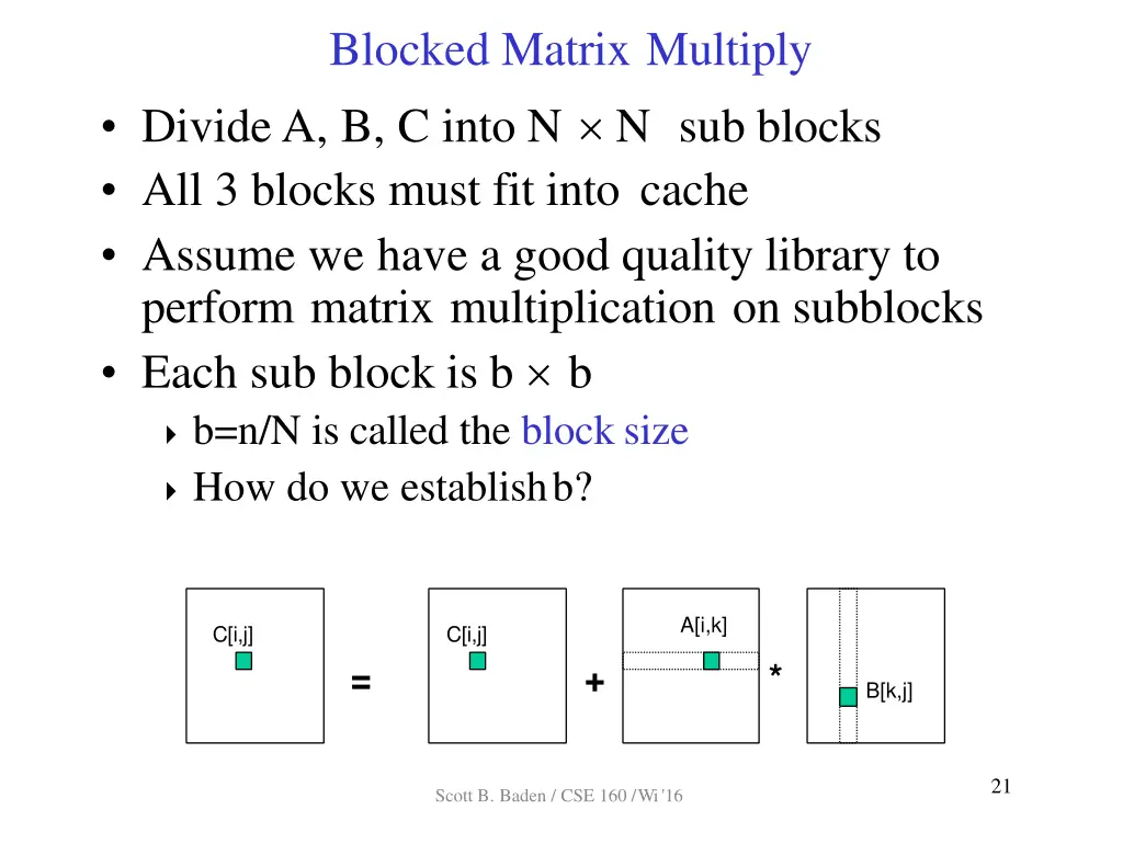 blocked matrix multiply divide a b c into