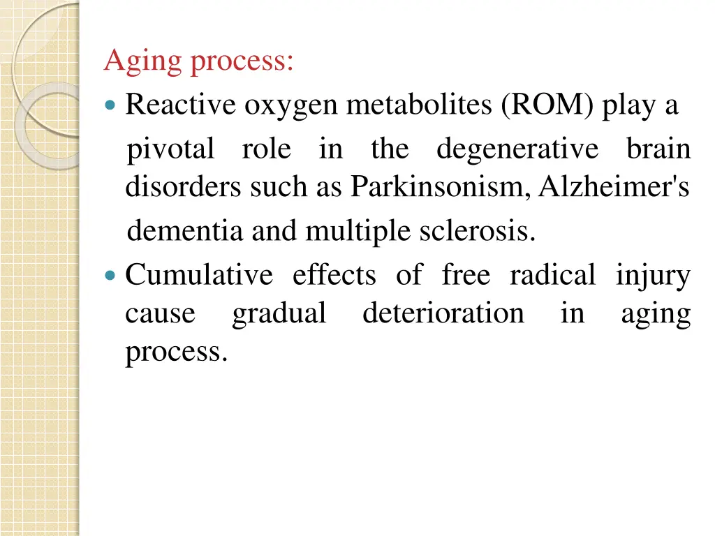 aging process reactive oxygen metabolites