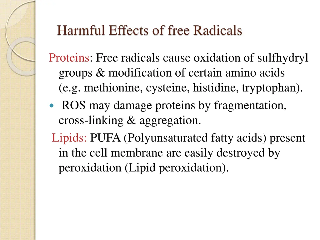 harmful effects of free radicals