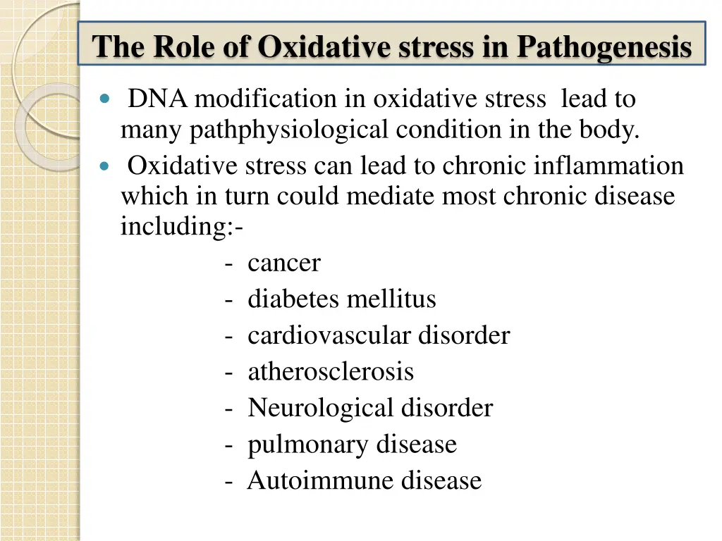 the role of oxidative stress in pathogenesis