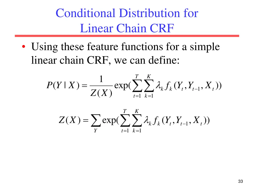 conditional distribution for linear chain