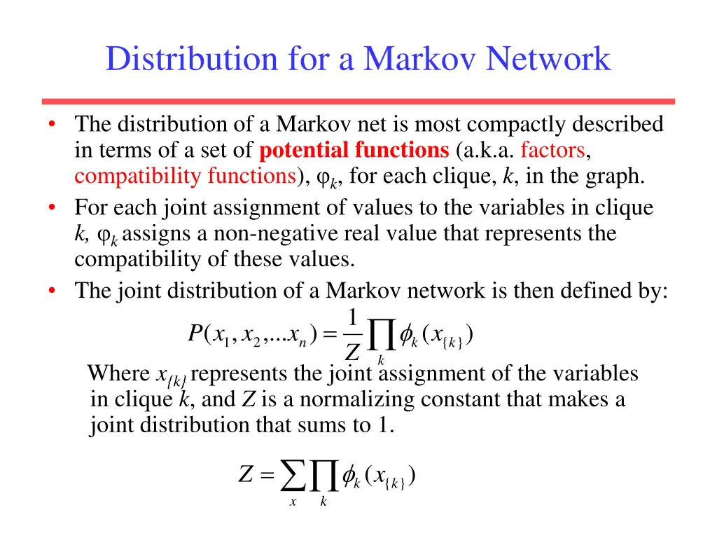 distribution for a markov network
