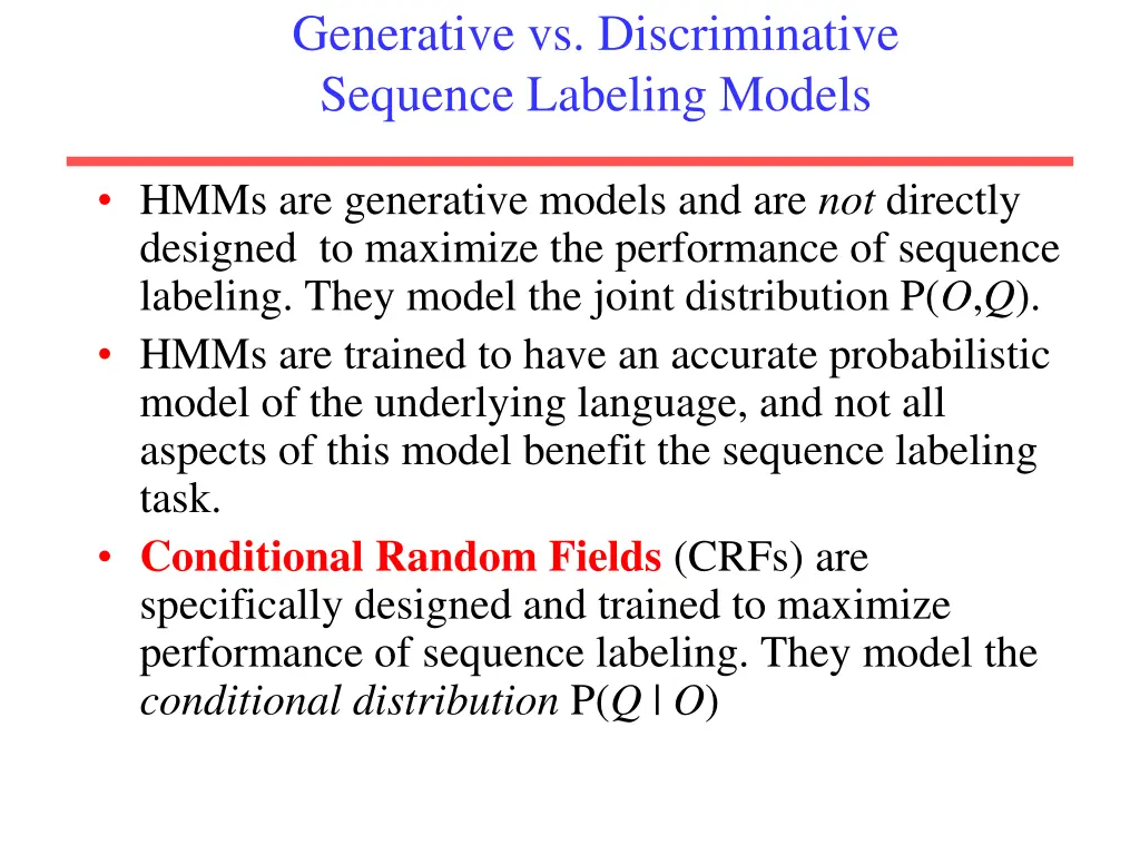 generative vs discriminative sequence labeling