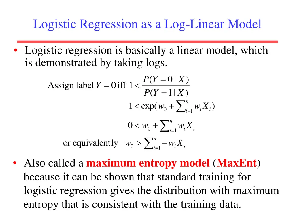logistic regression as a log linear model