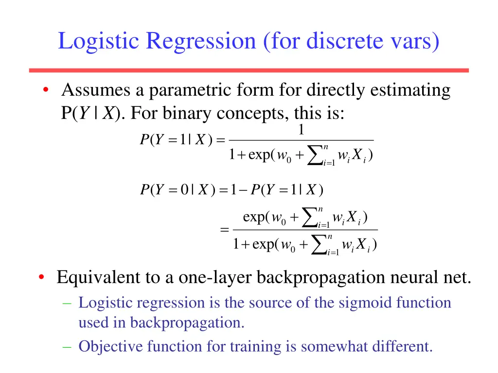 logistic regression for discrete vars