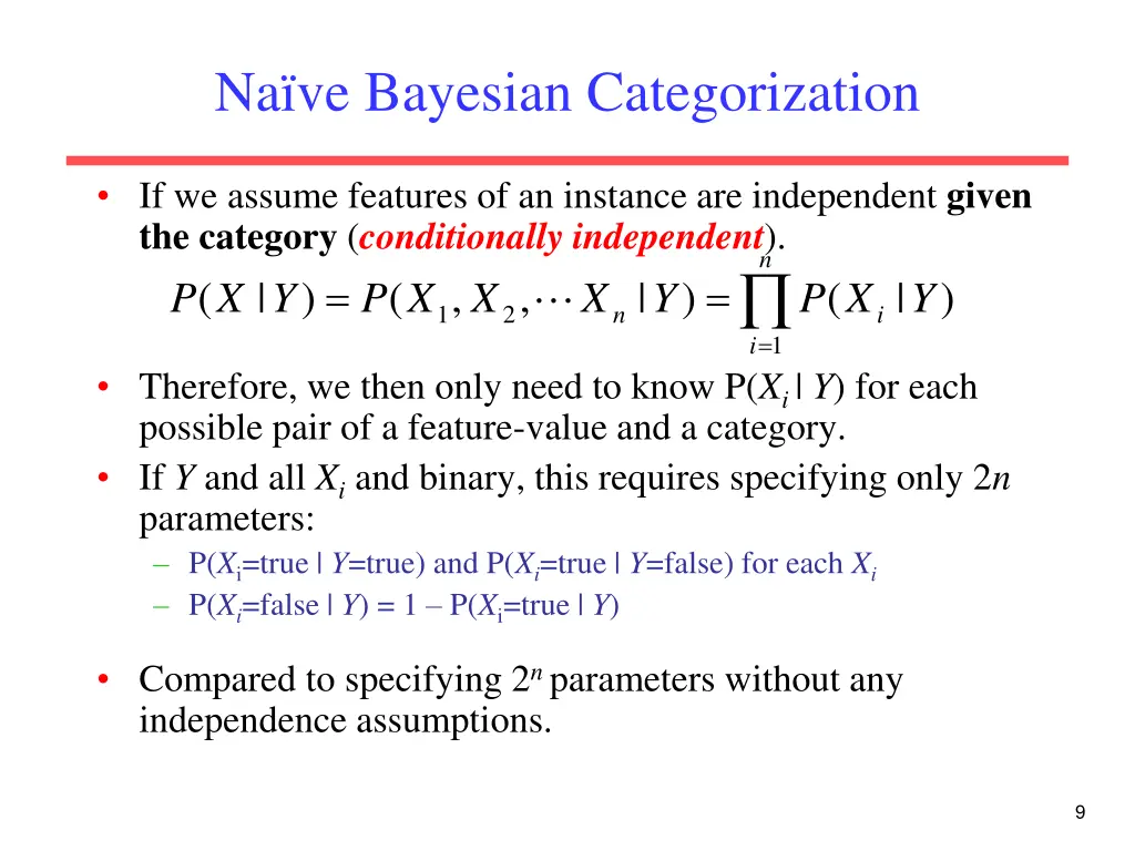 na ve bayesian categorization