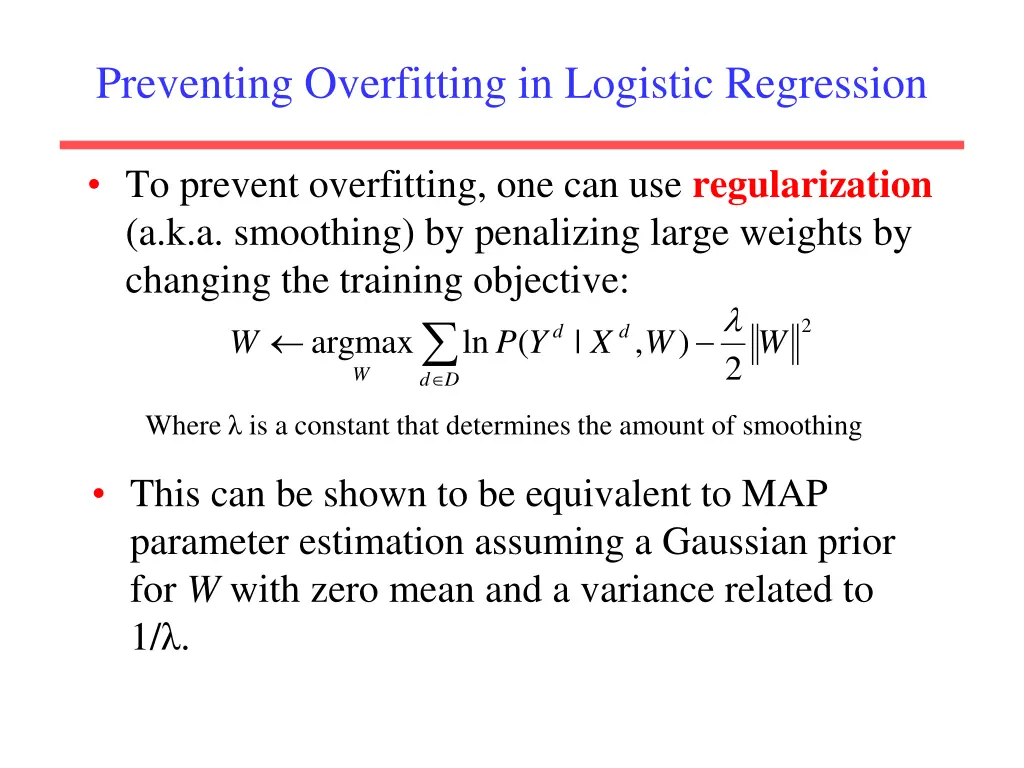 preventing overfitting in logistic regression