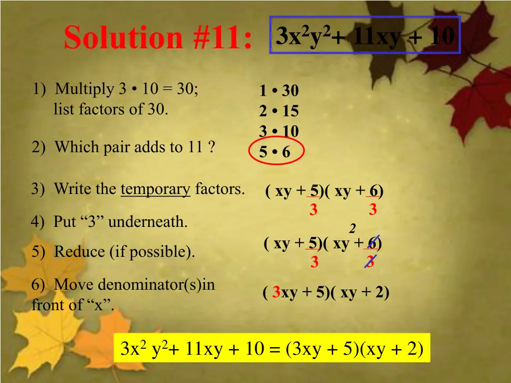 solution 11 3x 2 y 2 11xy 10