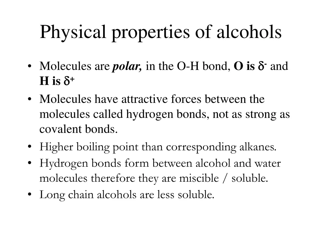 physical properties of alcohols