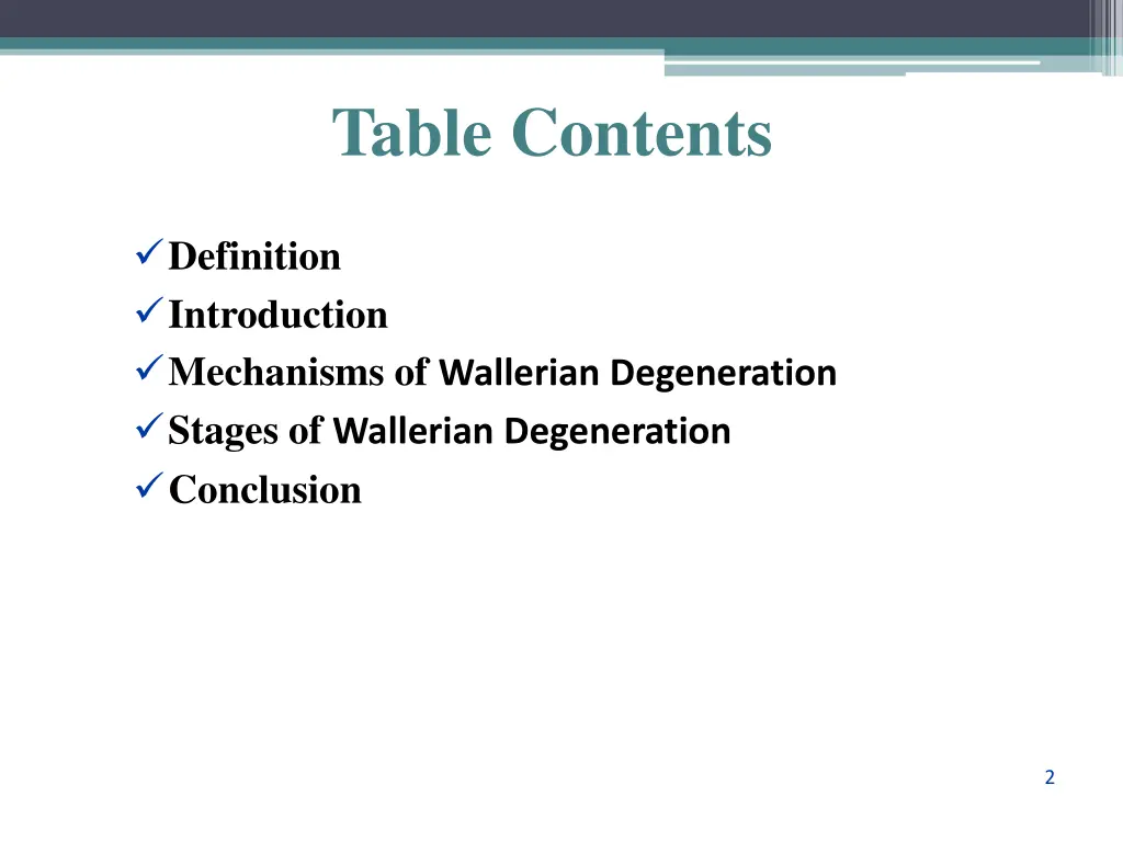 table contents