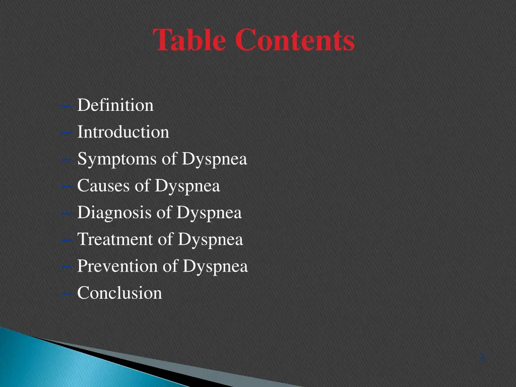table contents