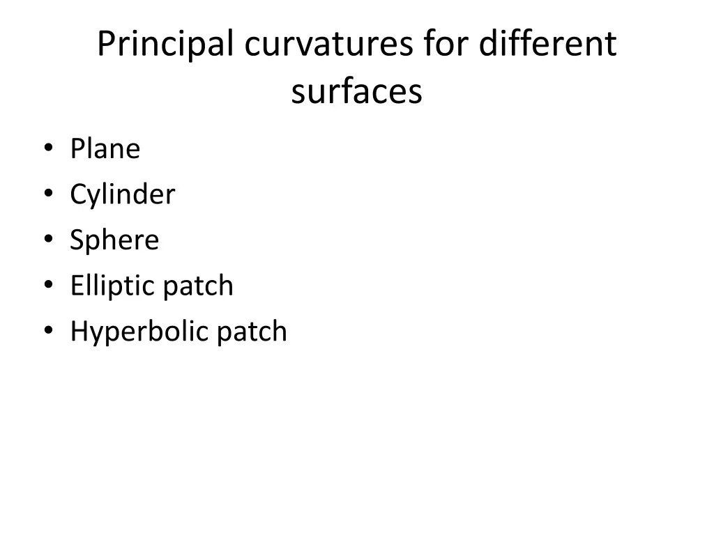 principal curvatures for different surfaces
