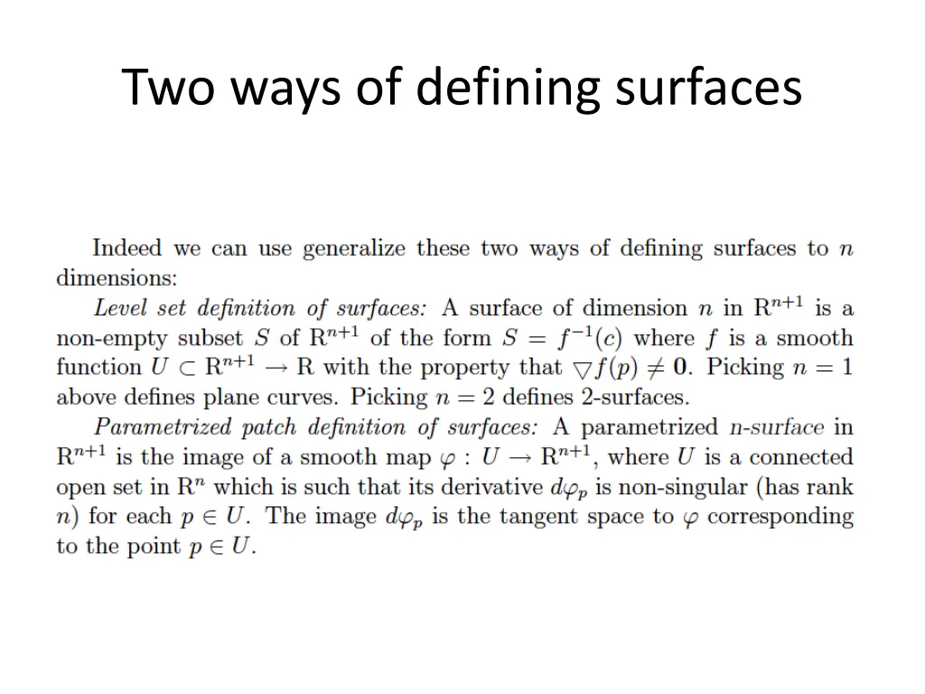two ways of defining surfaces