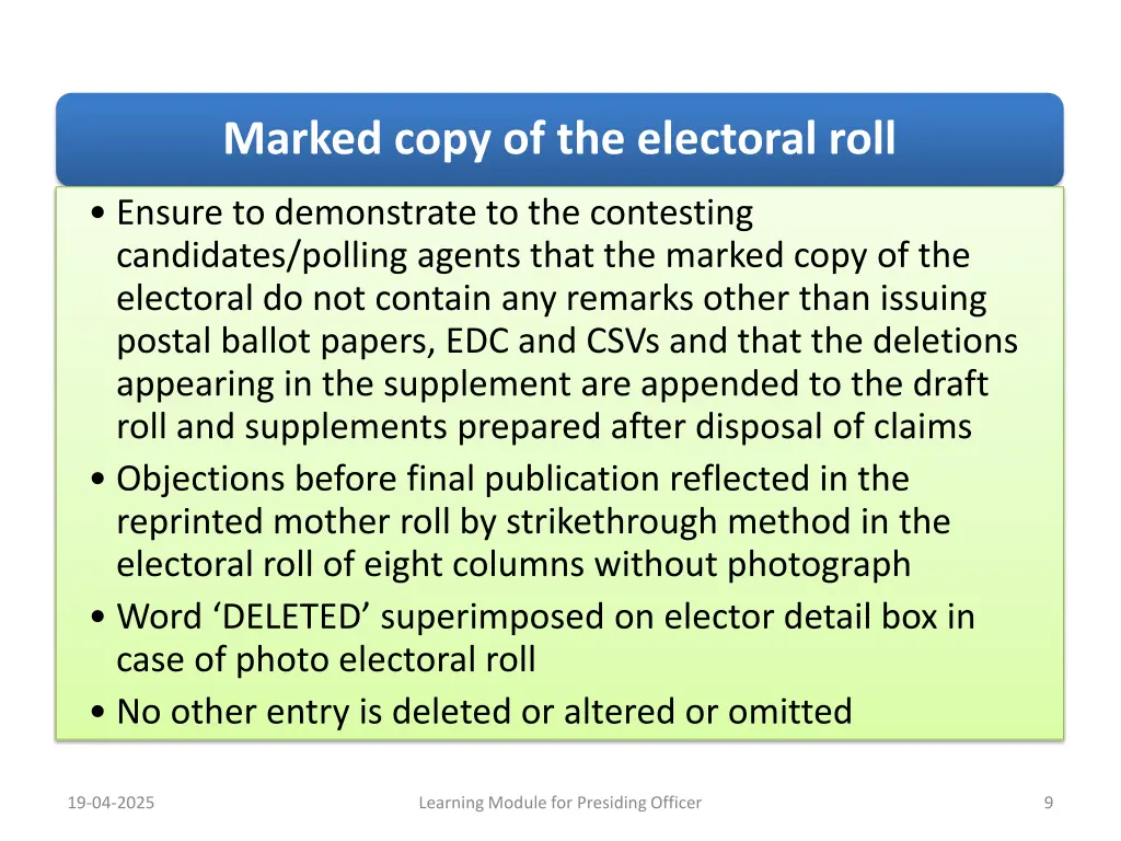 marked copy of the electoral roll