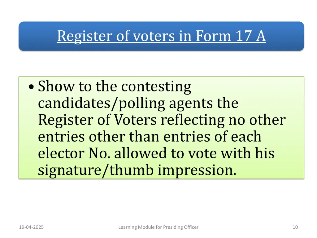 register of voters in form 17 a