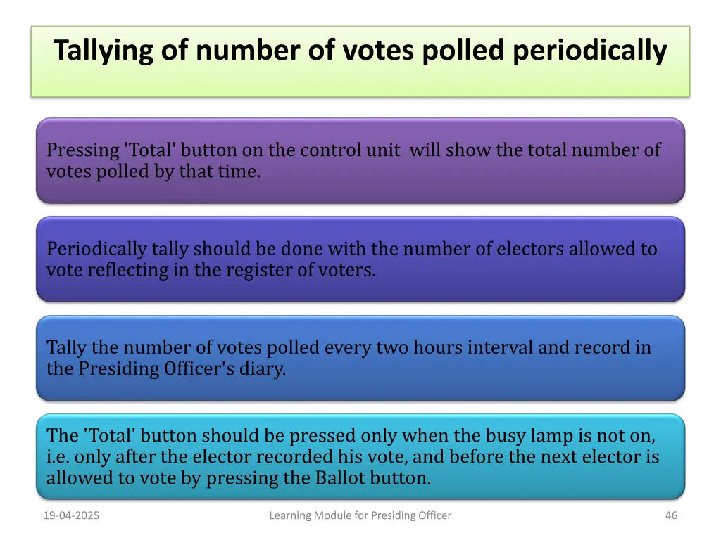 tallying of number of votes polled periodically