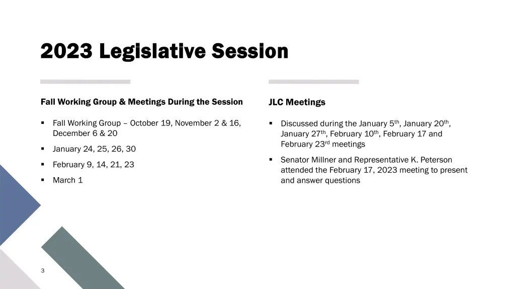 2023 legislative session 2023 legislative session