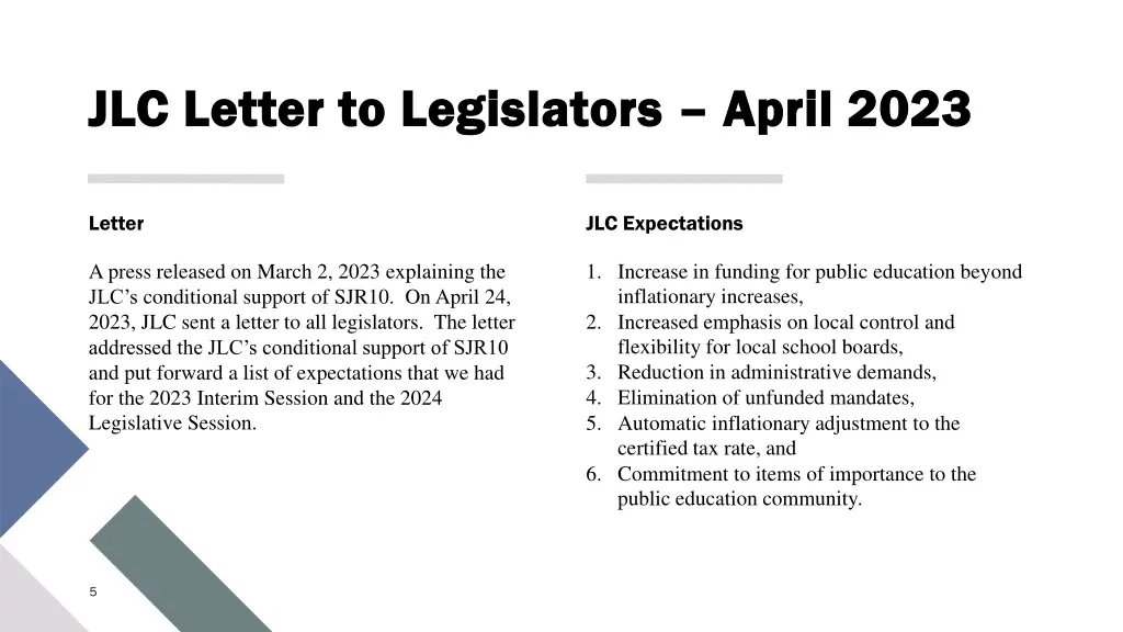 jlc letter to legislators jlc letter