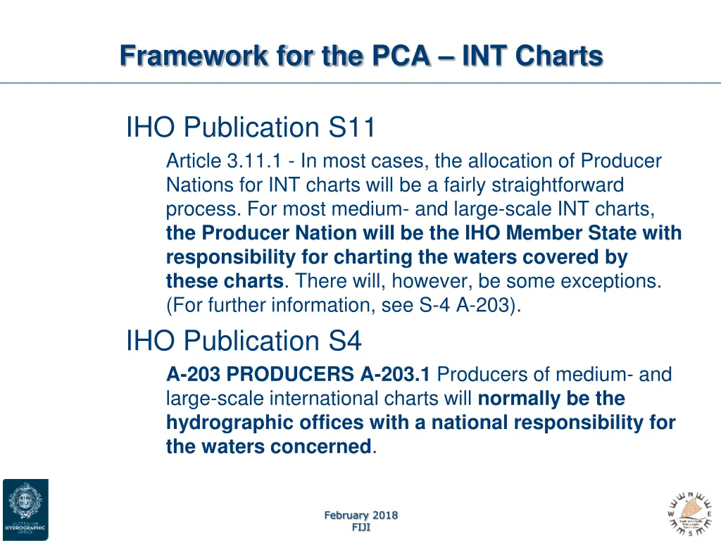 framework for the pca int charts