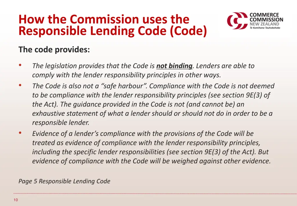 how the commission uses the responsible lending