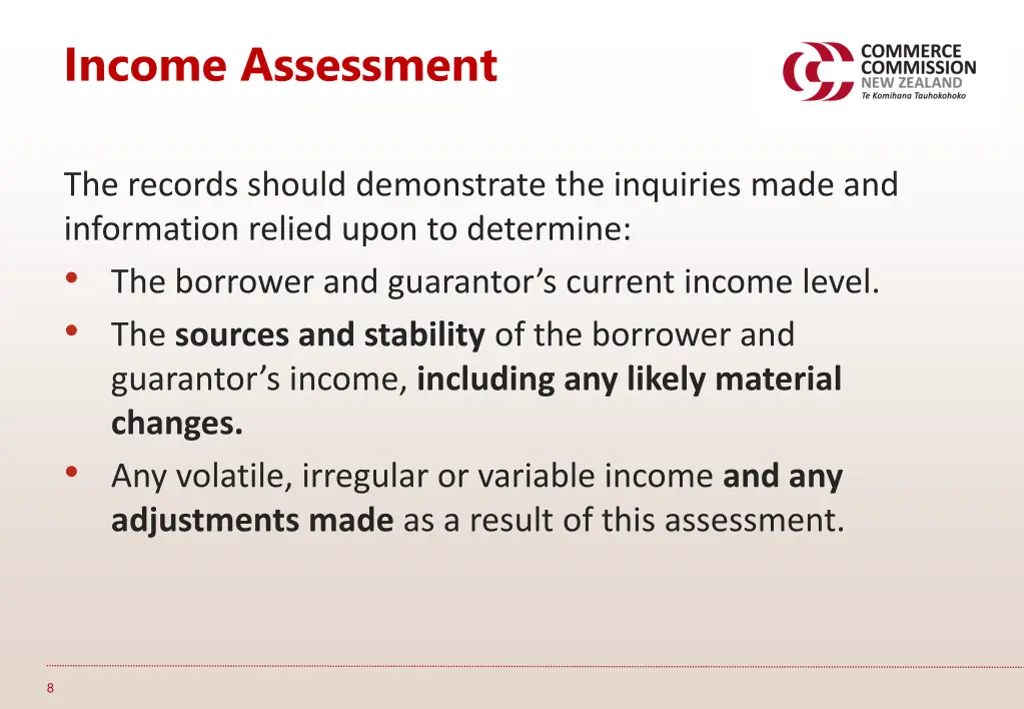 income assessment