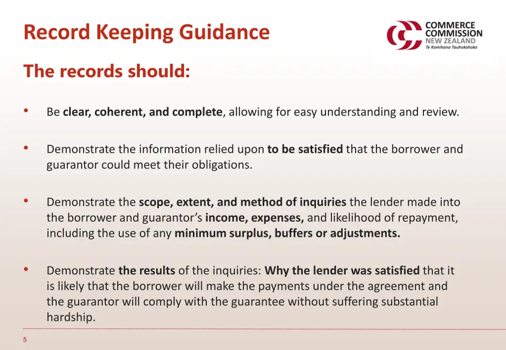 record keeping guidance