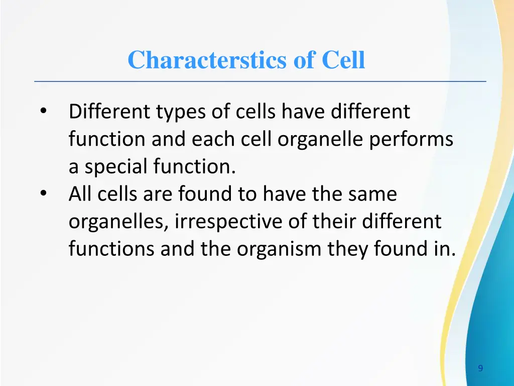 characterstics of cell 1