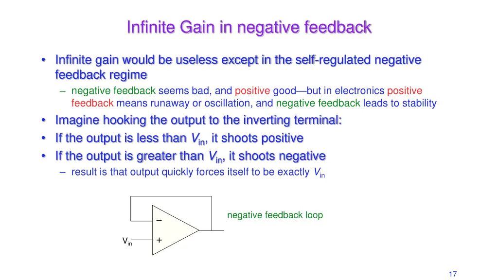 infinite gain in negative feedback