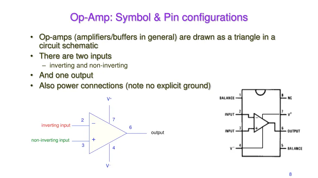 op amp symbol pin configurations