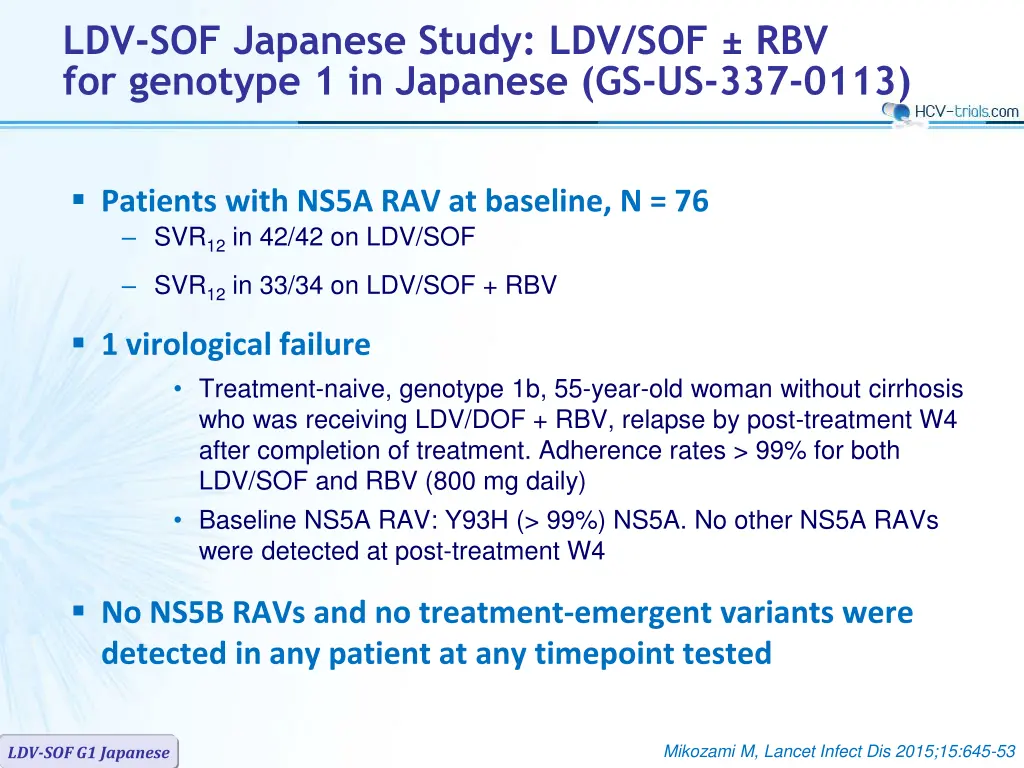 ldv sof japanese study ldv sof rbv for genotype 3