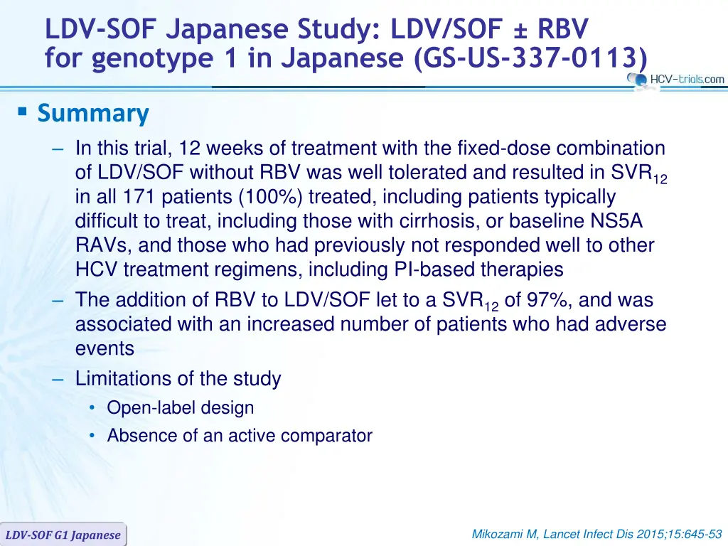 ldv sof japanese study ldv sof rbv for genotype 5