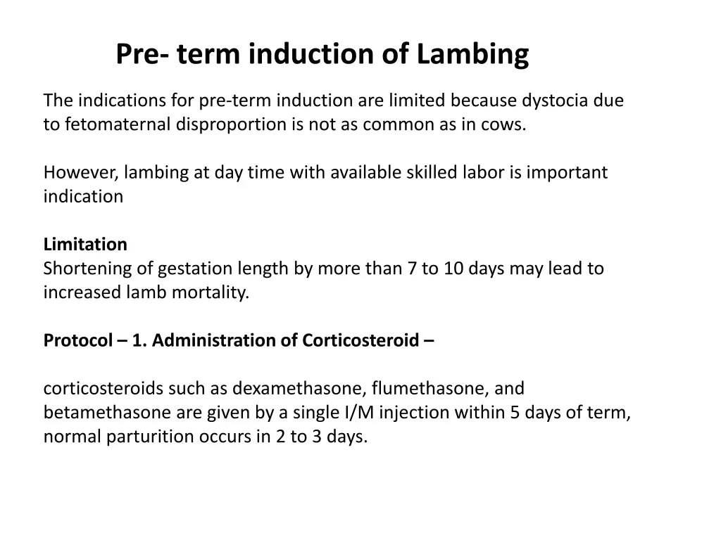 pre term induction of lambing