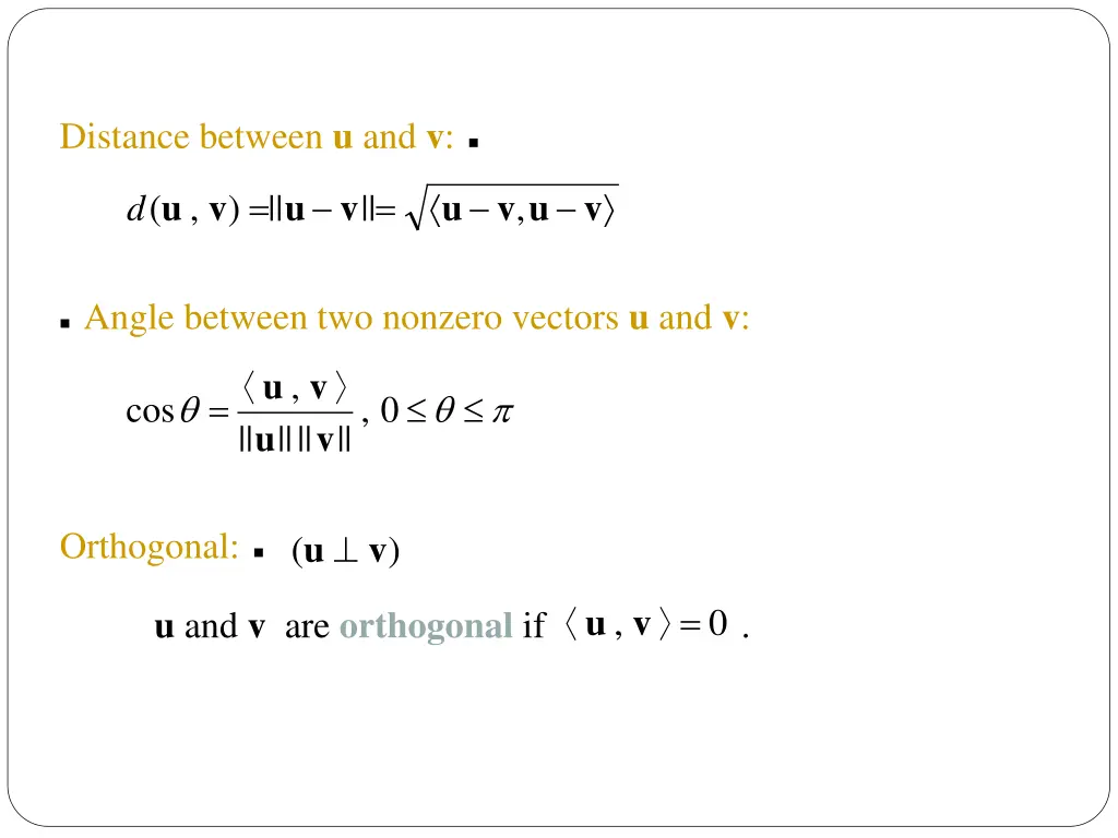 distance between u and v