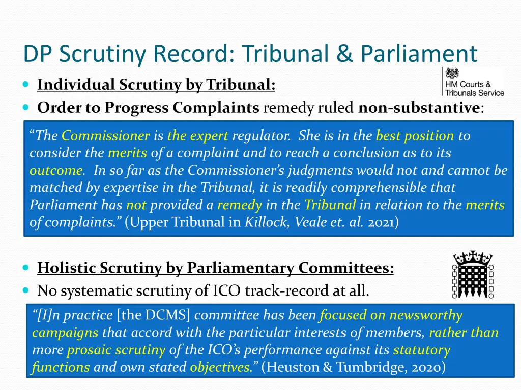 dp scrutiny record tribunal parliament