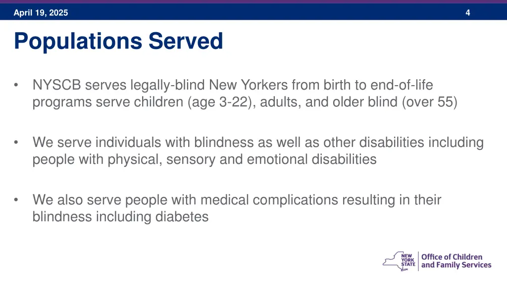 april 19 2025 populations served