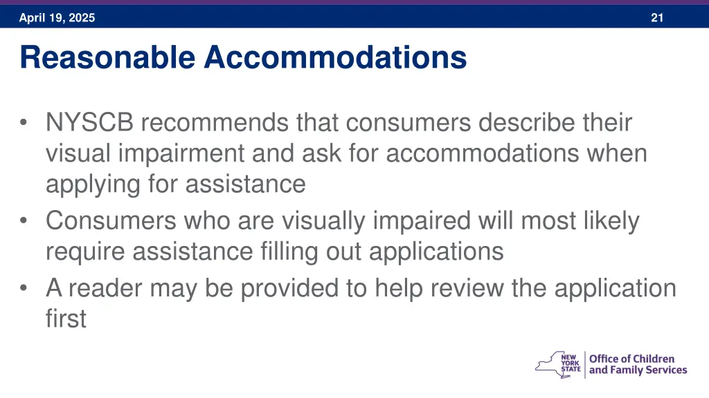 april 19 2025 reasonable accommodations