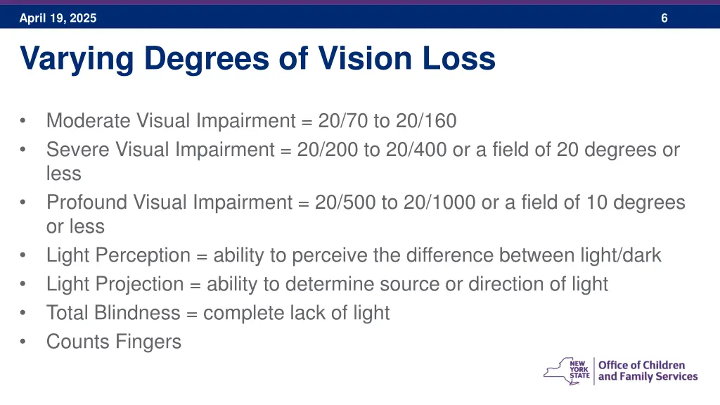 april 19 2025 varying degrees of vision loss