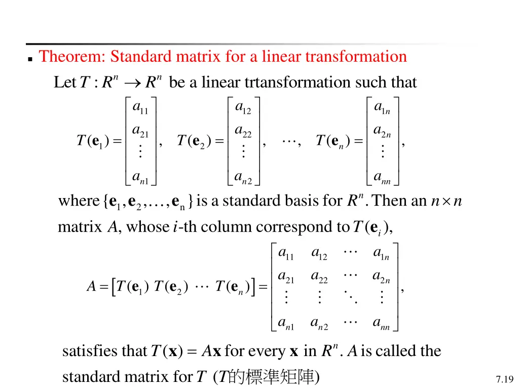 theorem standard matrix for a linear