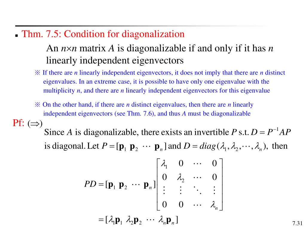 thm 7 5 condition for diagonalization