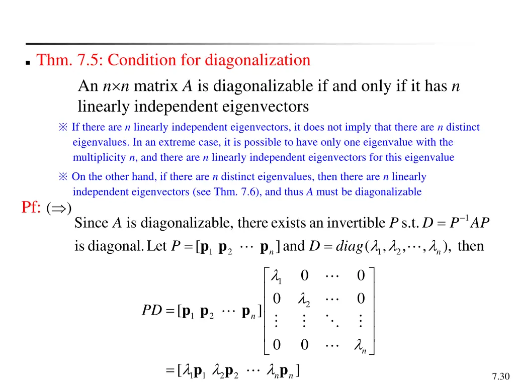 thm 7 5 condition for diagonalization