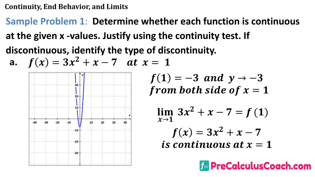 continuity end behavior and limits 11