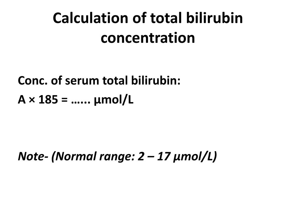 calculation of total bilirubin concentration